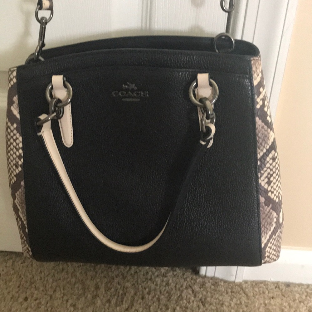 Coach Black Crossbody Bag with Snake-Print Sides